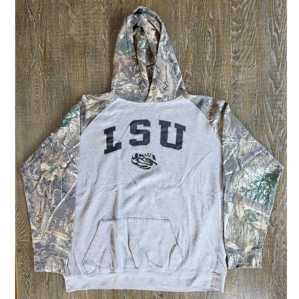 Colosseum LSU Tigers Mens XXL Hoodie Realtree Edge Camo Grey Pullover Sweatshirt
